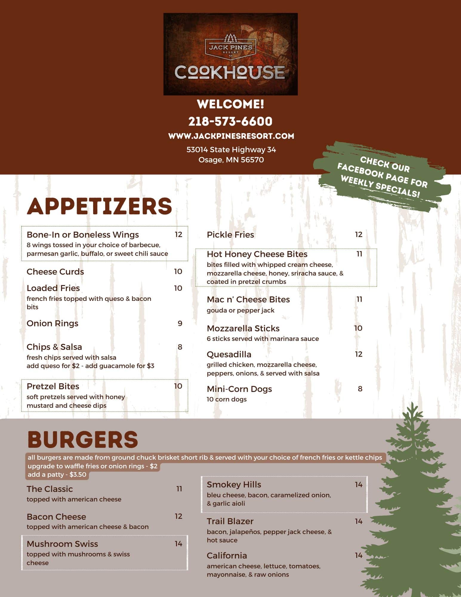 1 jack pines resort and cookhouse menu